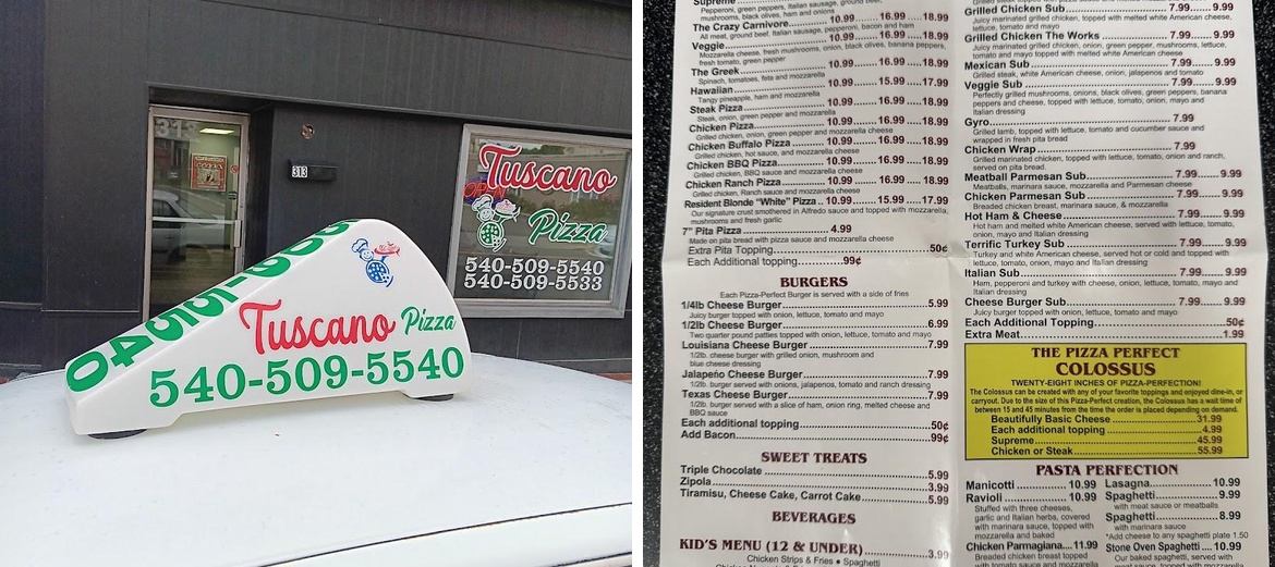 Tuscano Pizza Menu