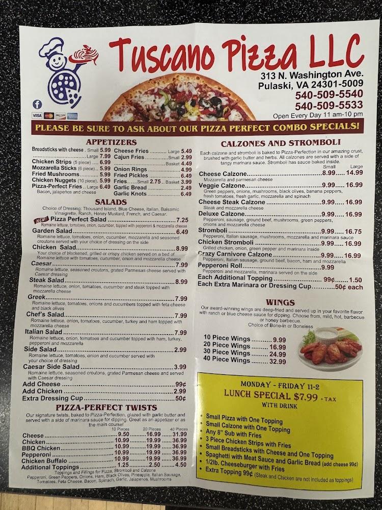 Tuscano Pizza Menu image 2
